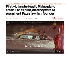 Опознаны первые жертвы авиакатастрофы в штате Мэн.
